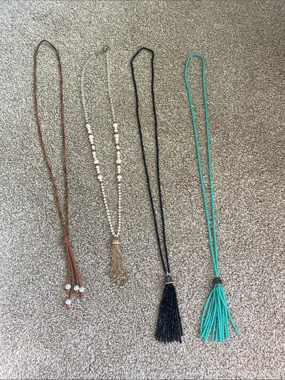 Beaded Tassel Necklace Set - Black, Turquoise, Brown, Pearl